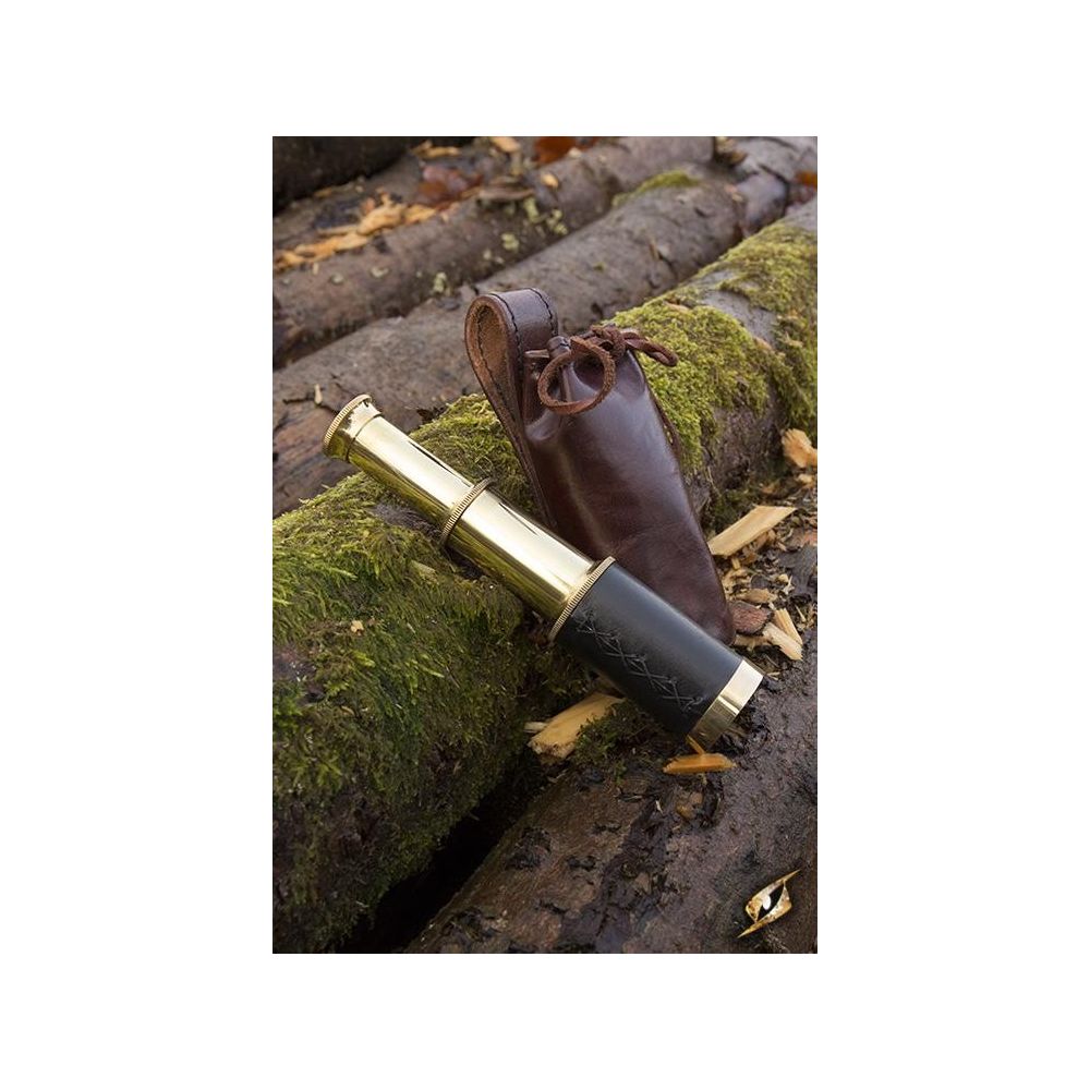Telescope with leather pouch - Brass